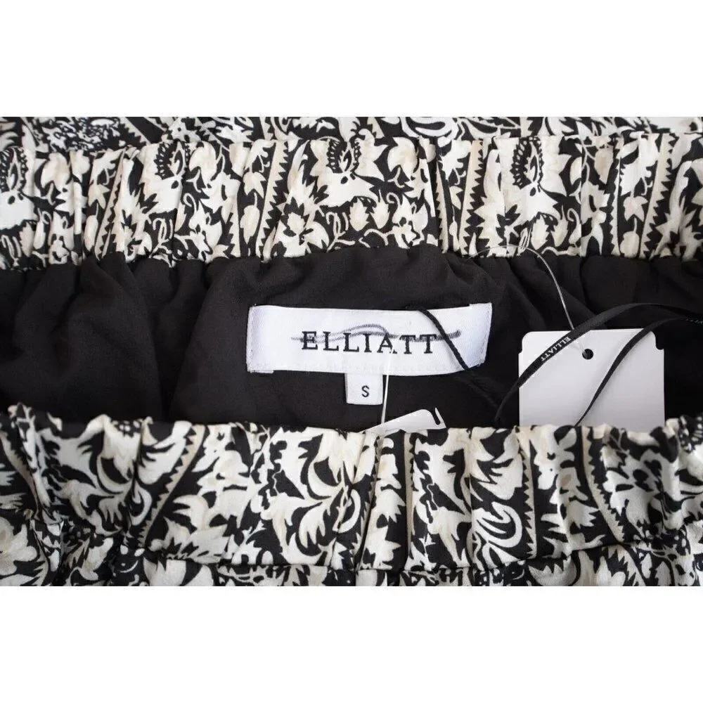 Elliatt Womens Skirt S Black White Floral Asymmetric Ruffle Hem NWT